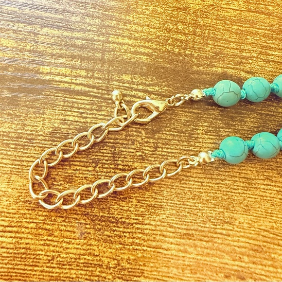 Boho Turquoise Glass Bead Beaded Necklace Leather Tassel Red Accent 34” Western - Picture 6 of 6